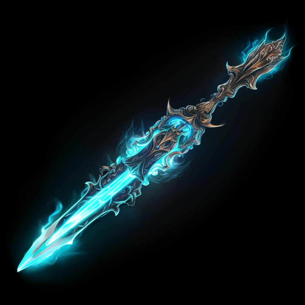 Sword with glowing blue flame 2d vector png