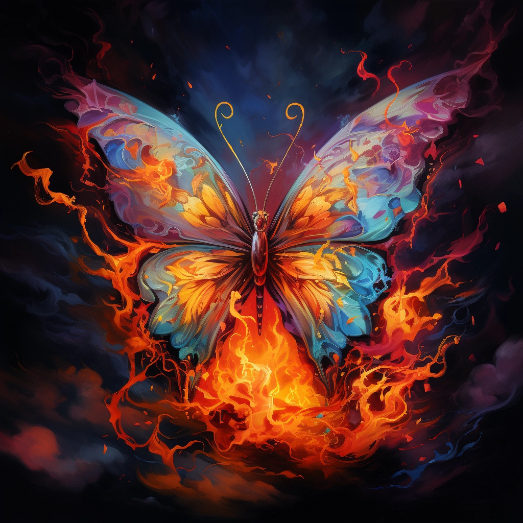 A colorful image of a butterfly and smoke surrounded