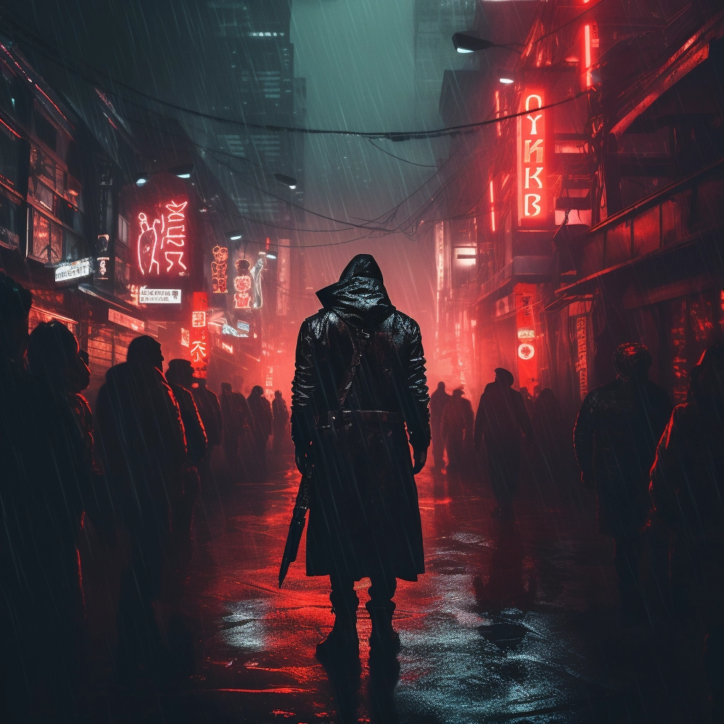 Someone walking around with bright red lights behind