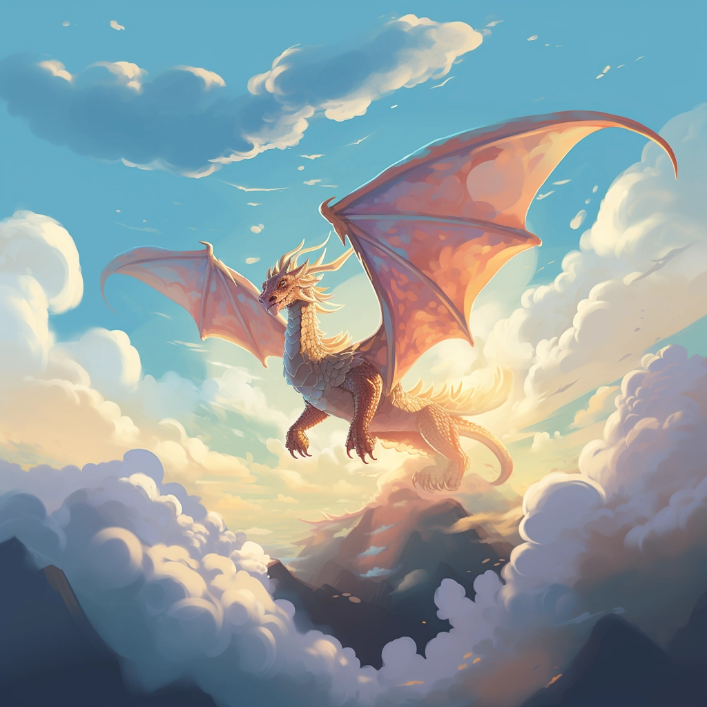 A beautiful illustration a dragon flying through the