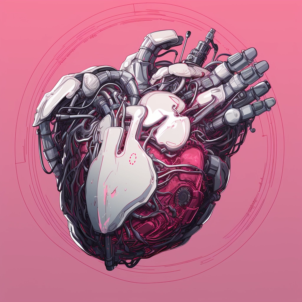 Synthetic heart being held in a robotic hand in the