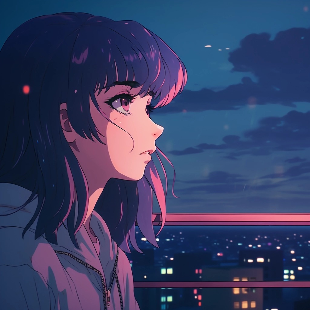Sad moody lofi in the style of 1990s anime  