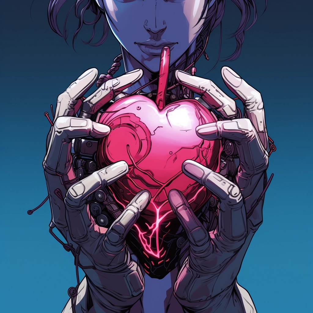 Synthetic heart being held in a robotic hand in the
