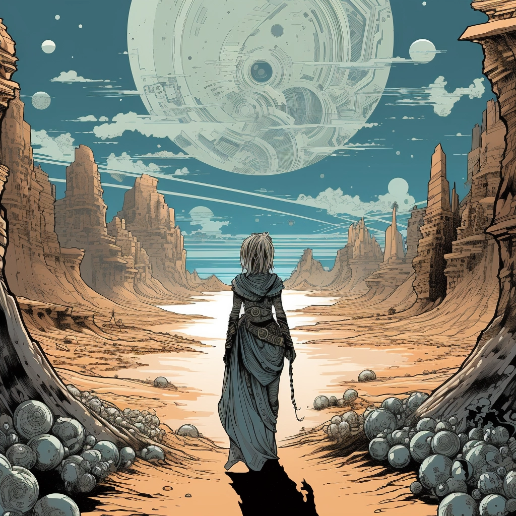 Art illustration the horizon in the style of lunarpu
