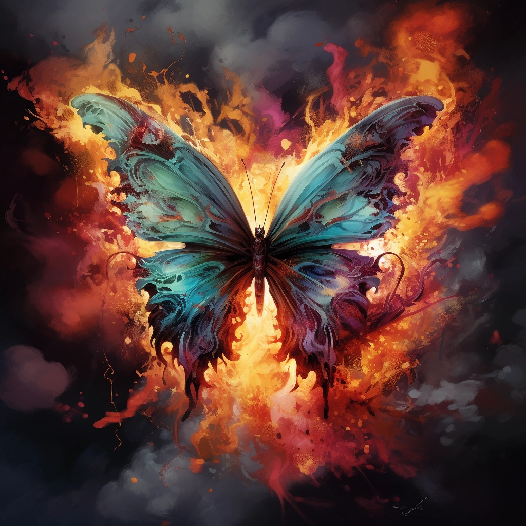 A colorful image of a butterfly and smoke surrounded