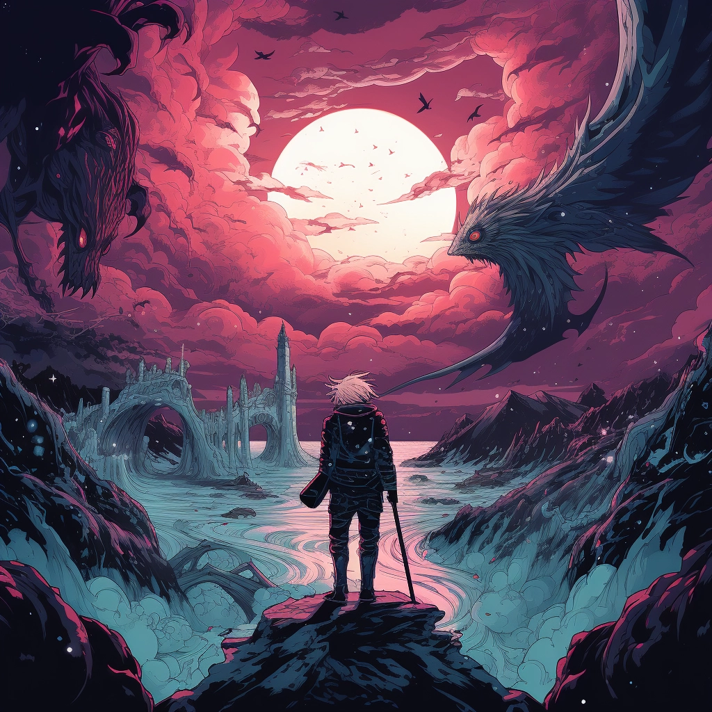 Art illustration the horizon in the style of lunarpu