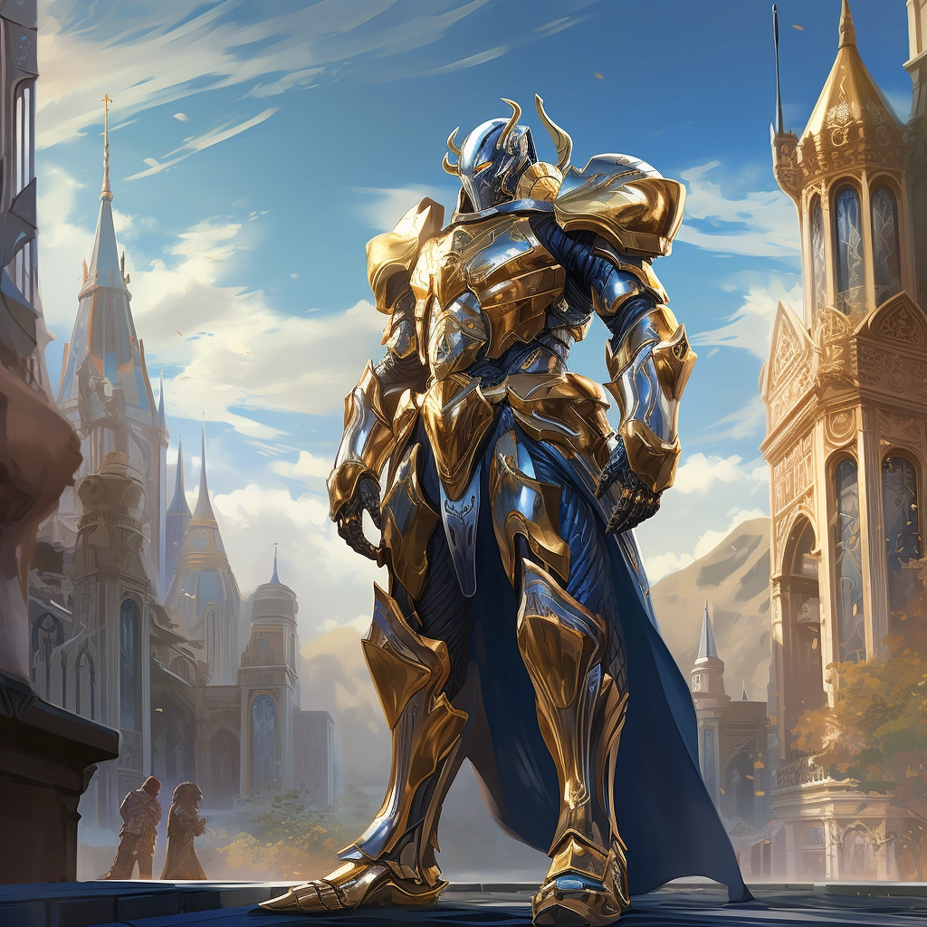 A computer generated image of an armor knight standi