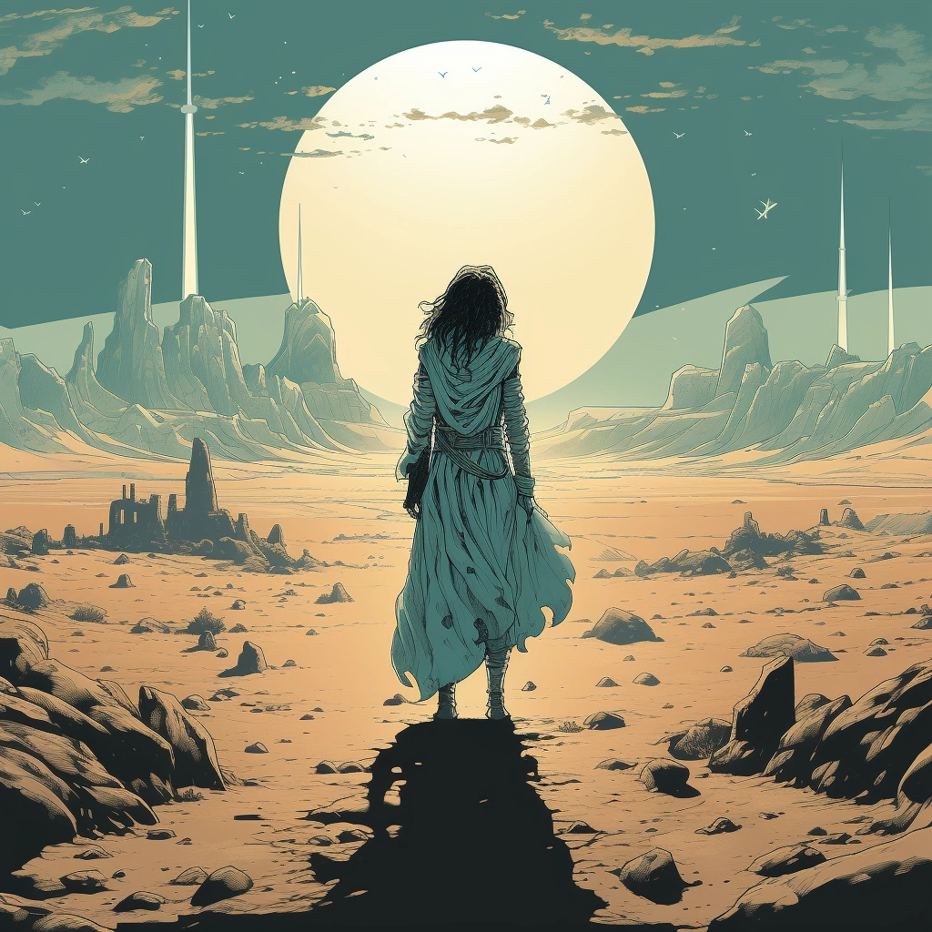 Art illustration the horizon in the style of lunarpu