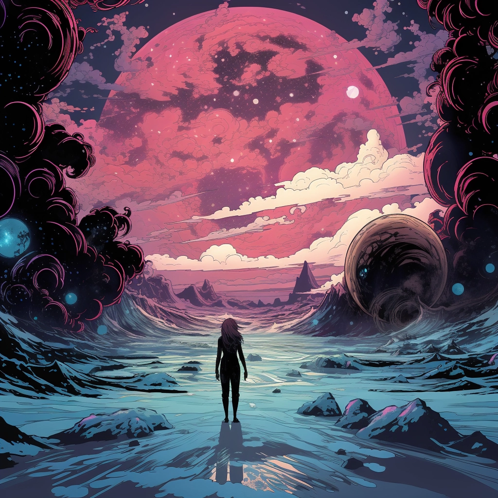 Art illustration the horizon in the style of lunarpu