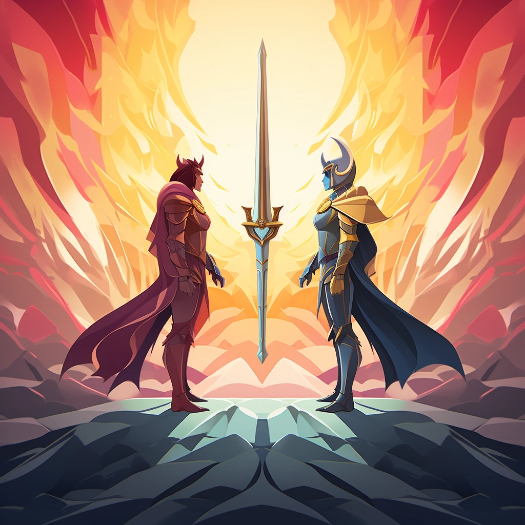 A beautiful illustration two knights staring at each