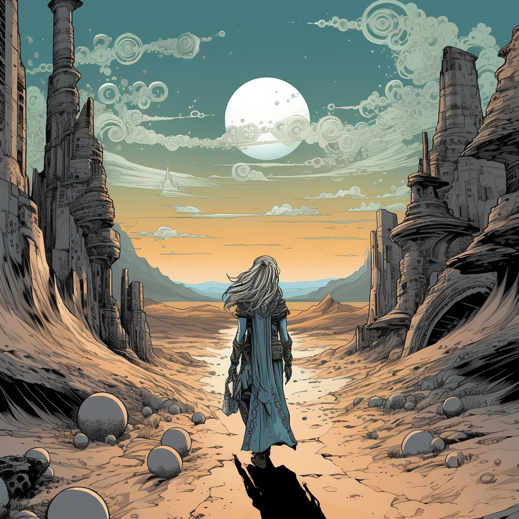 Art illustration the horizon in the style of lunarpu