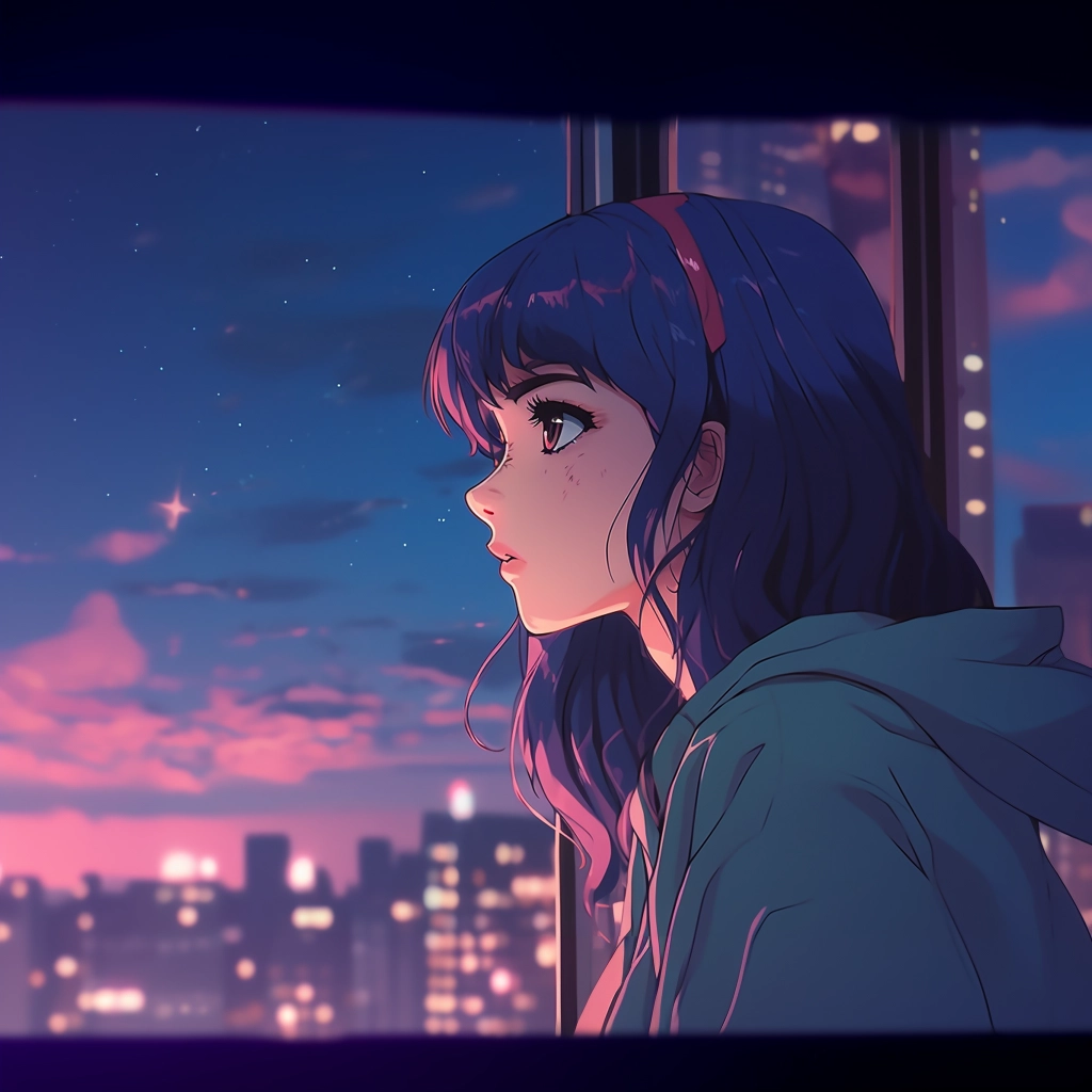 Sad moody lofi in the style of 1990s anime  