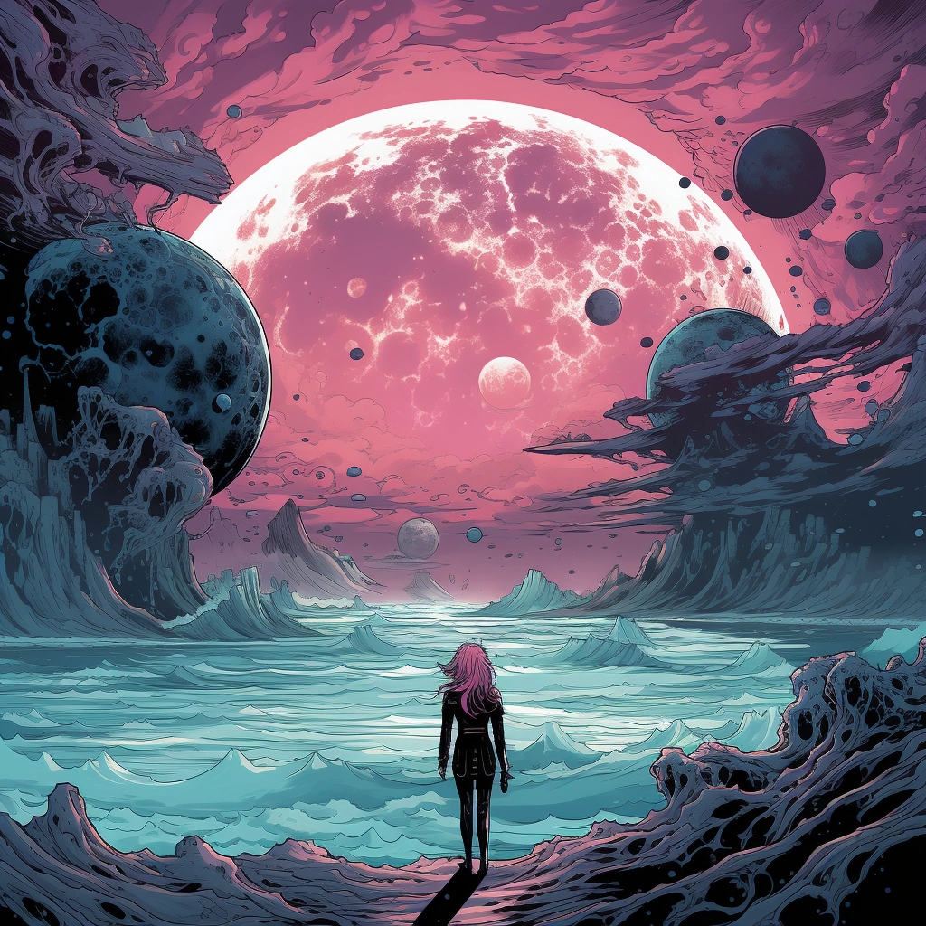 Art illustration the horizon in the style of lunarpu