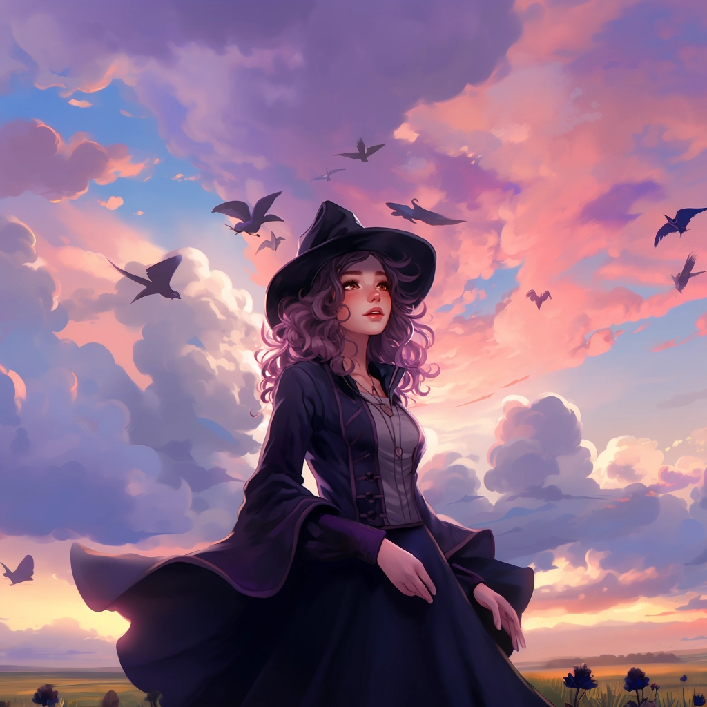 A girl wearing a black hat as sky fills with clouds