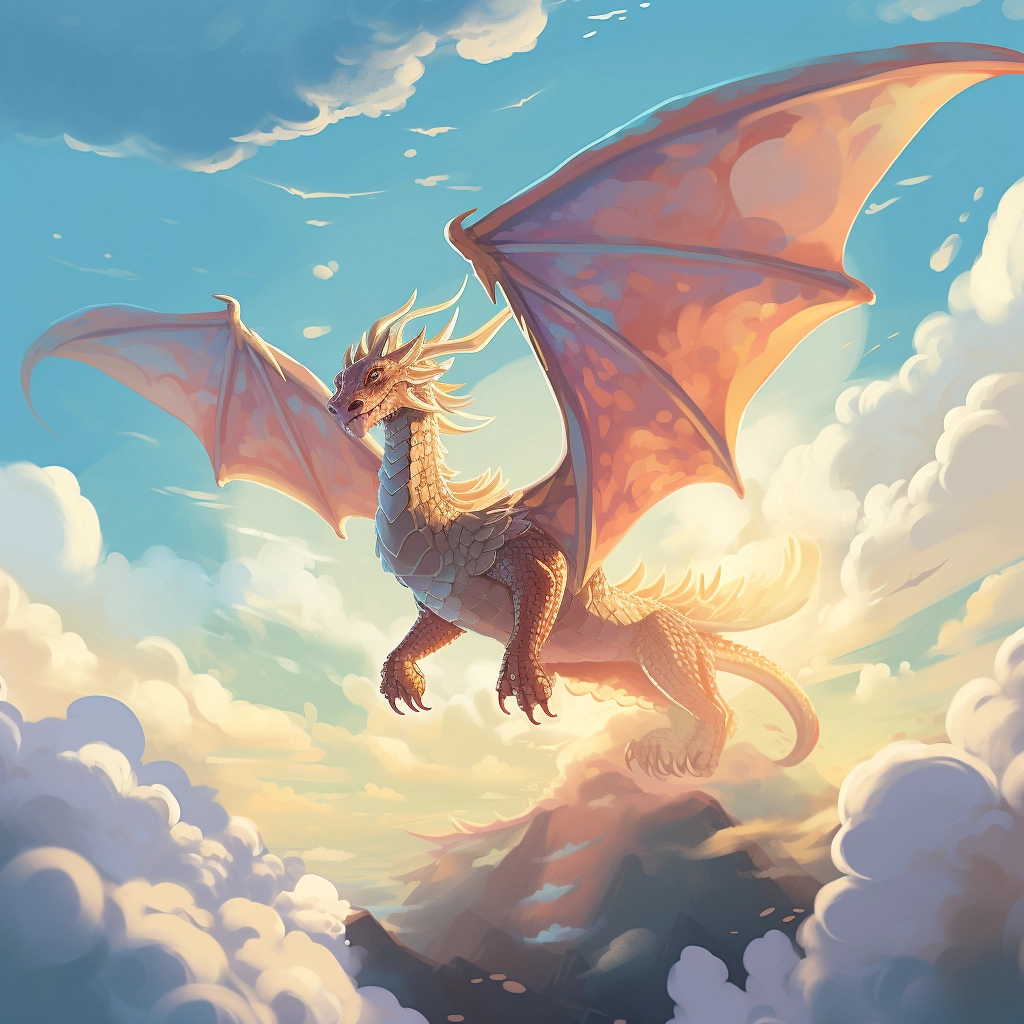 A beautiful illustration a dragon flying through the