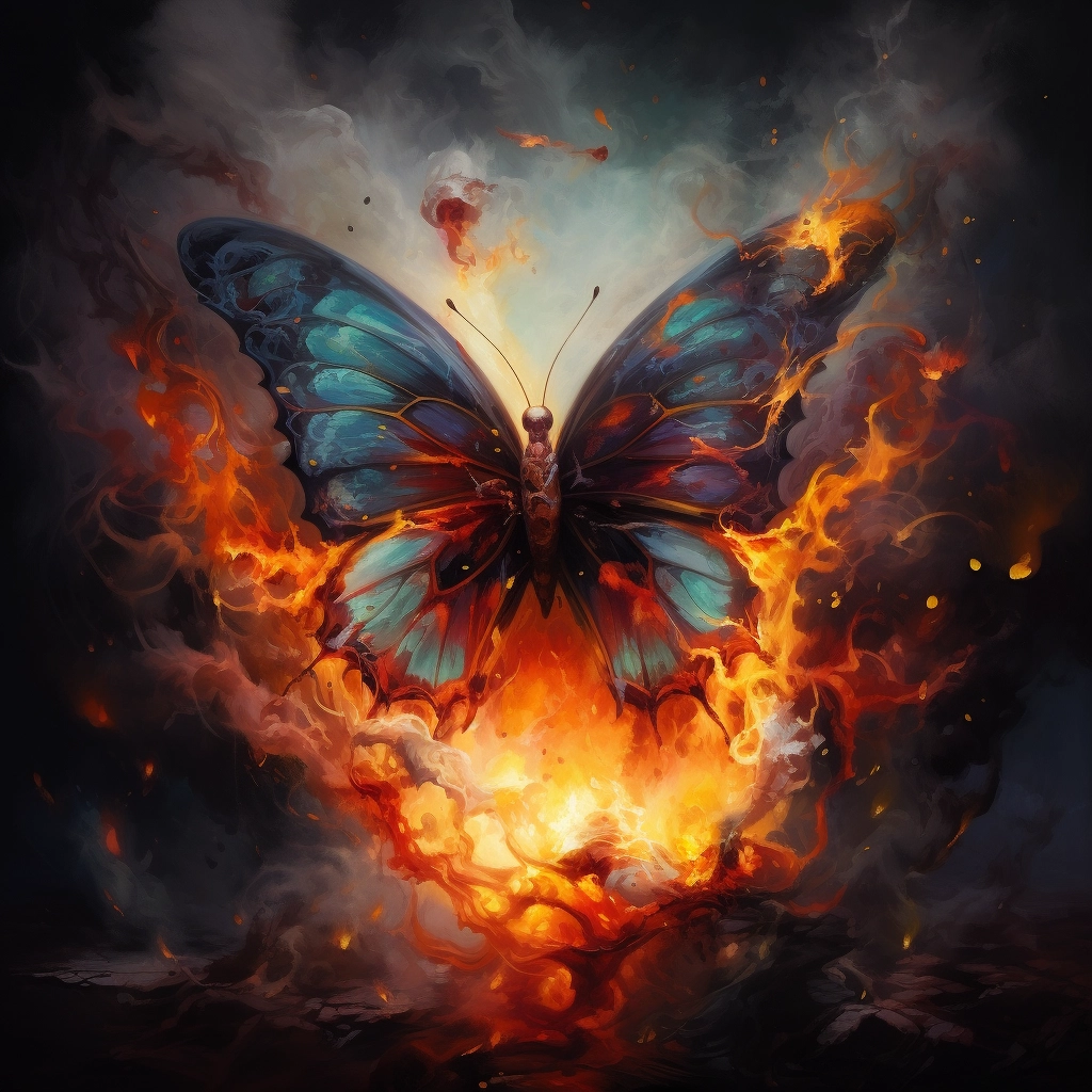 A colorful image of a butterfly and smoke surrounded