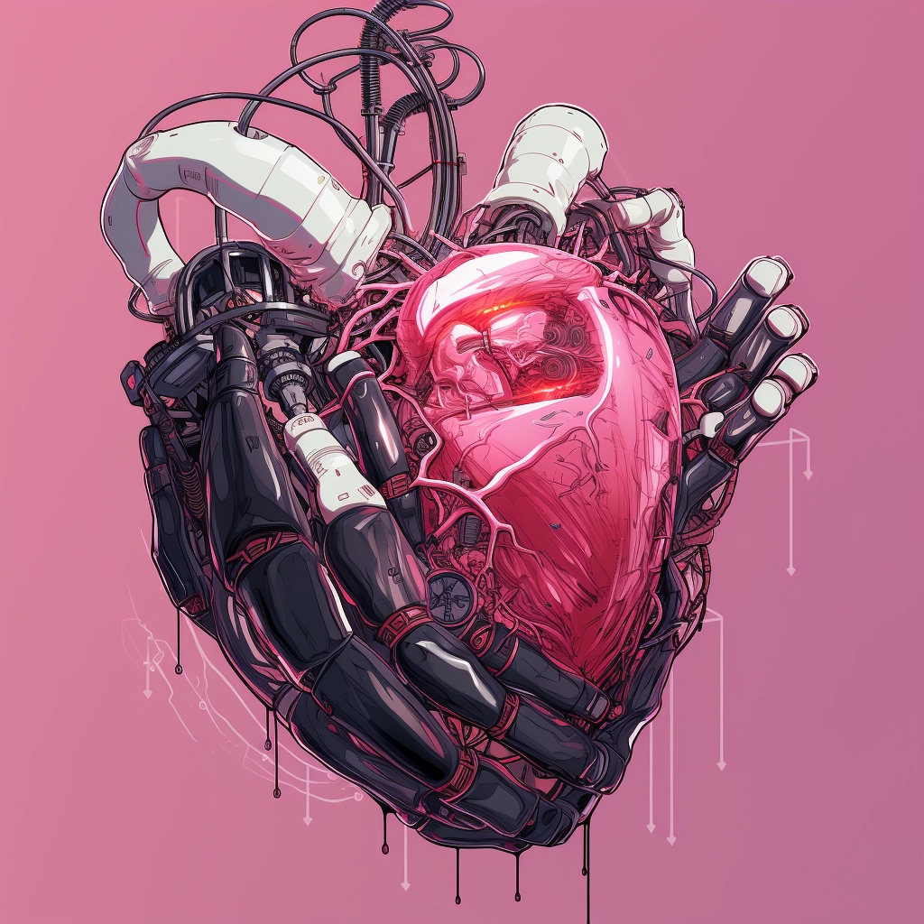 Synthetic heart being held in a robotic hand in the