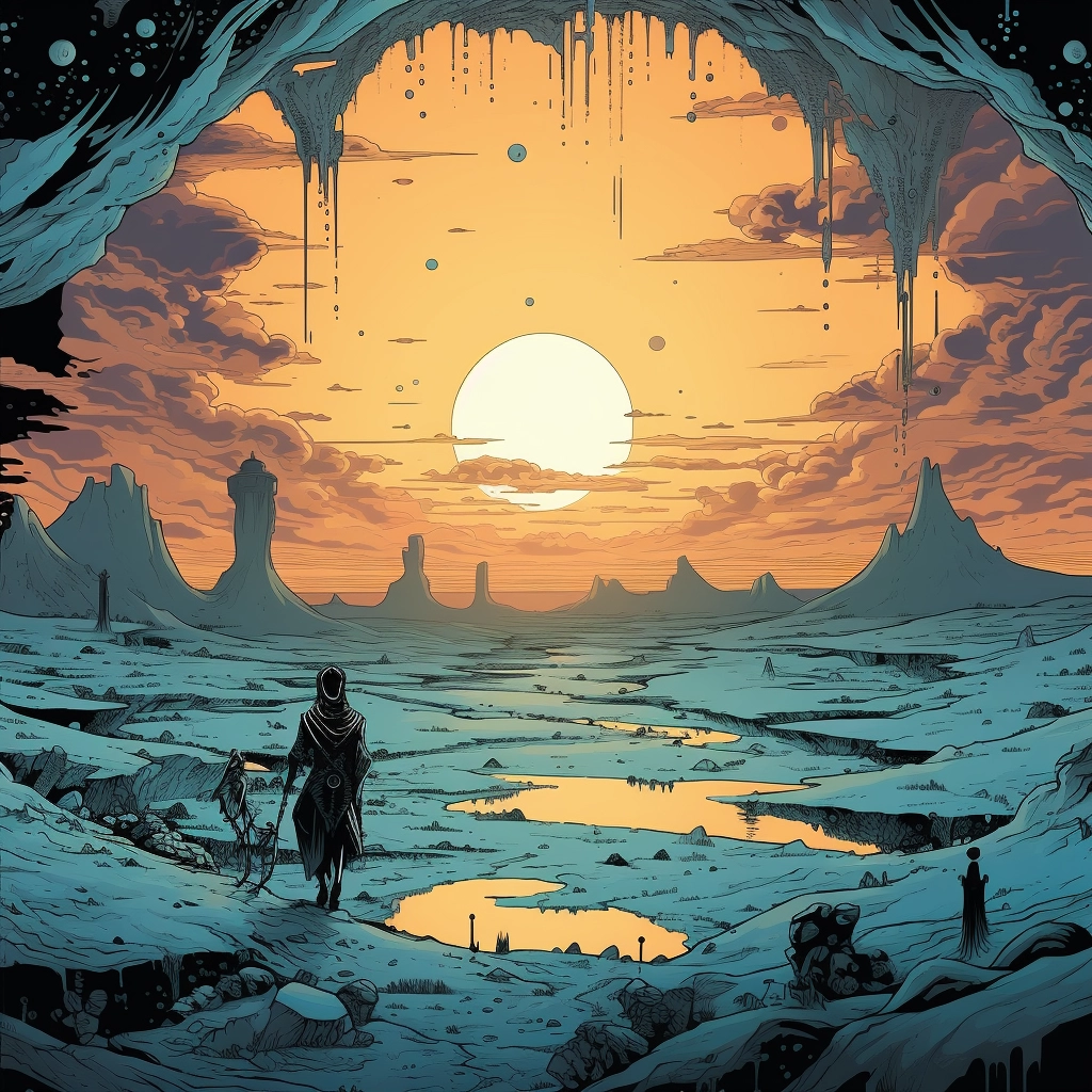 Art illustration the horizon in the style of lunarpu