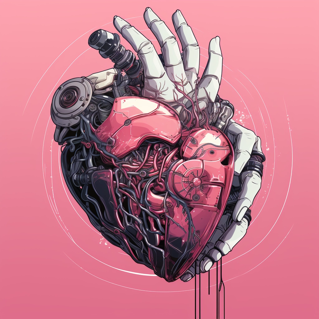 Synthetic heart being held in a robotic hand in the