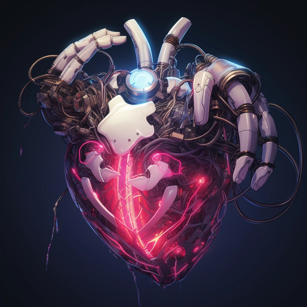 Synthetic heart being held in a robotic hand in the