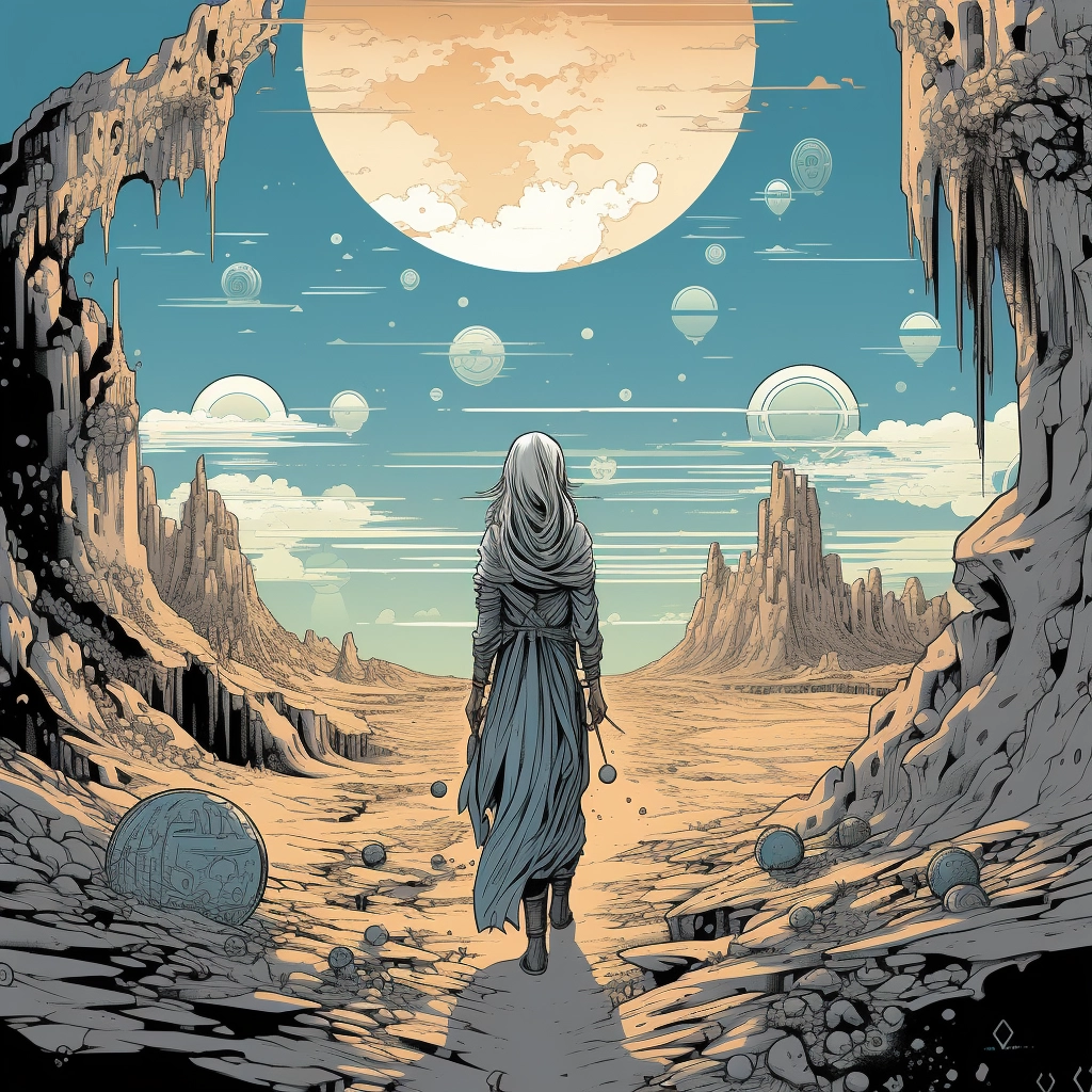 Art illustration the horizon in the style of lunarpu