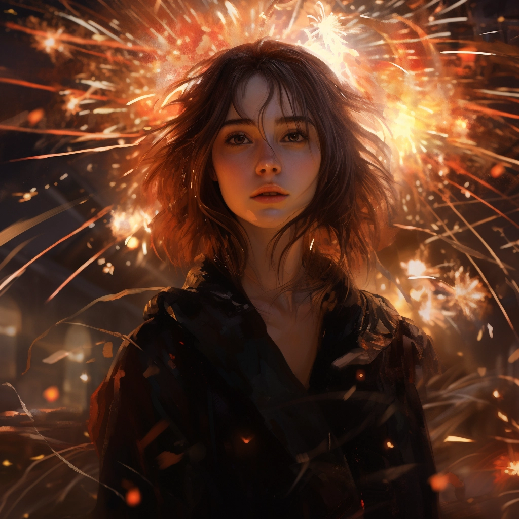 A woman who is standing in the middle of a dark ring