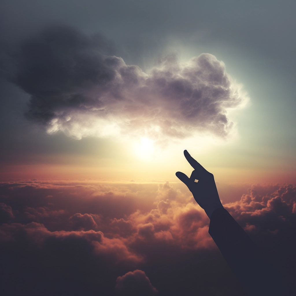 Silhouette of a hand reaching out of a cloud  