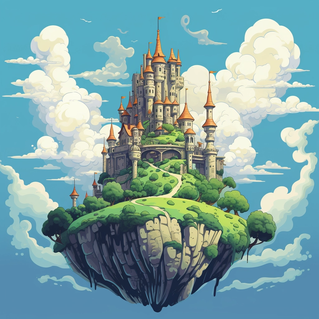 Castle in the sky flat colours 2d vector  