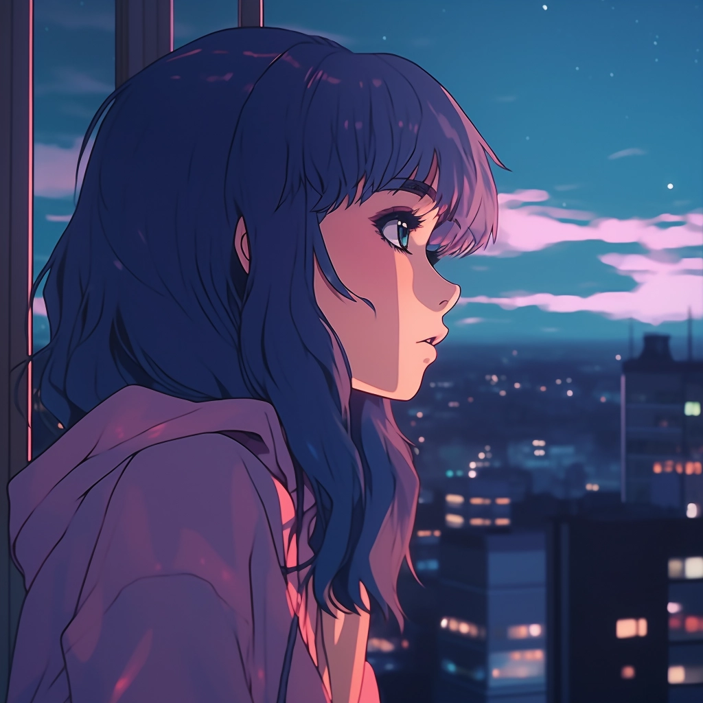 Sad moody lofi in the style of 1990s anime  