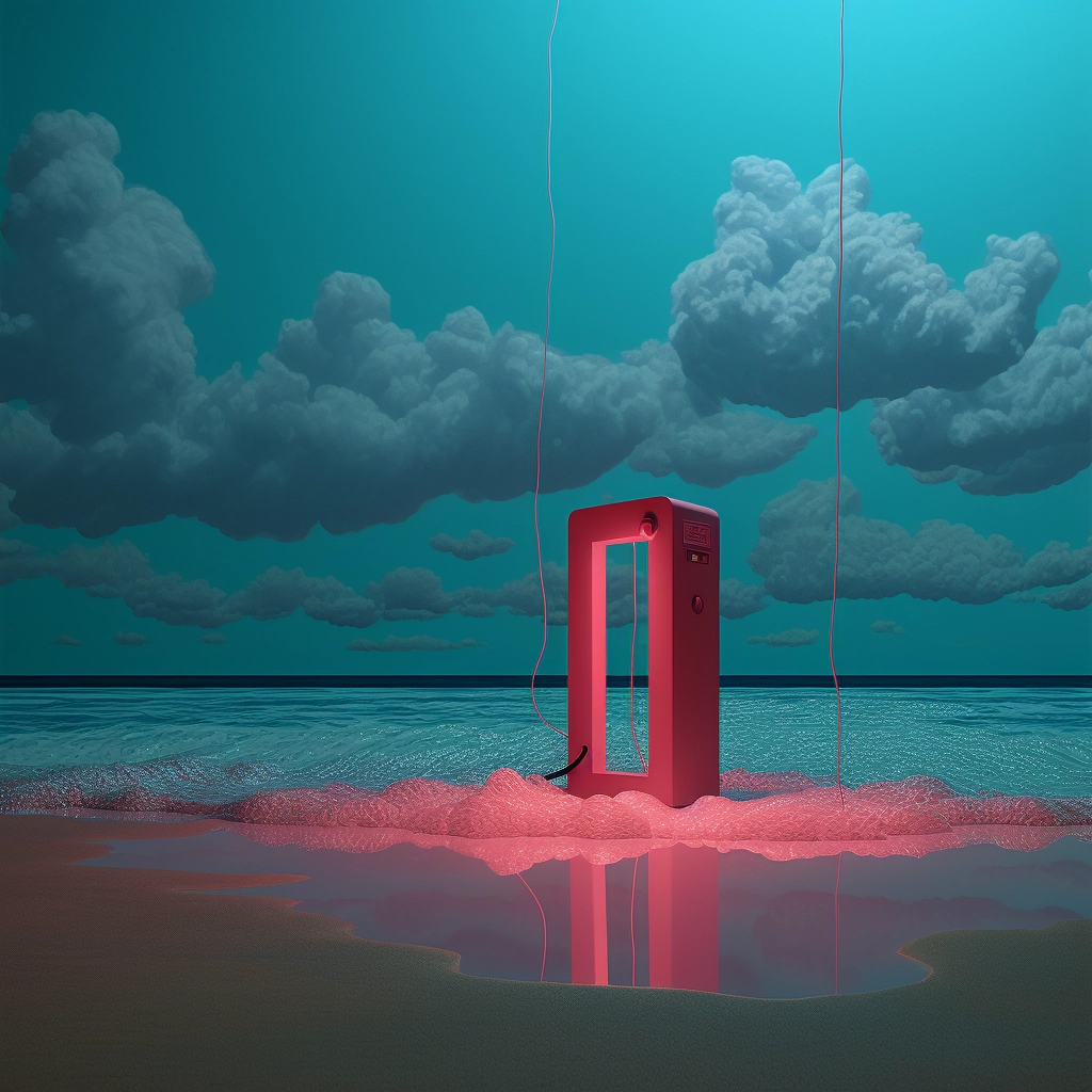 A blue phone floating on a beach below the waves in