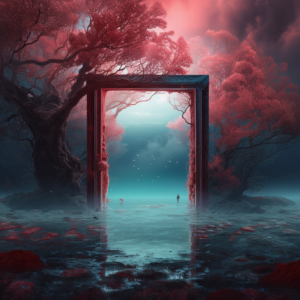 An entrance to an island in the water in the style o