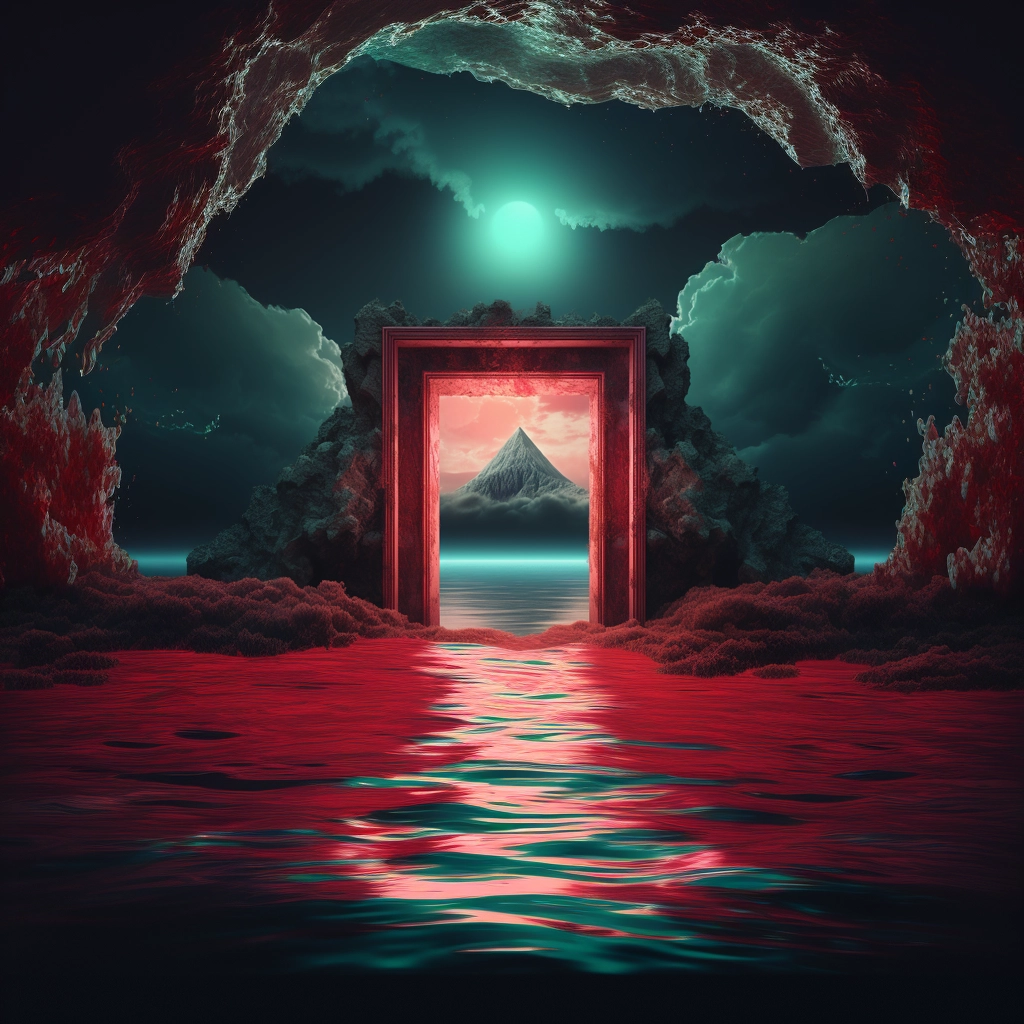 An entrance to an island in the water in the style o