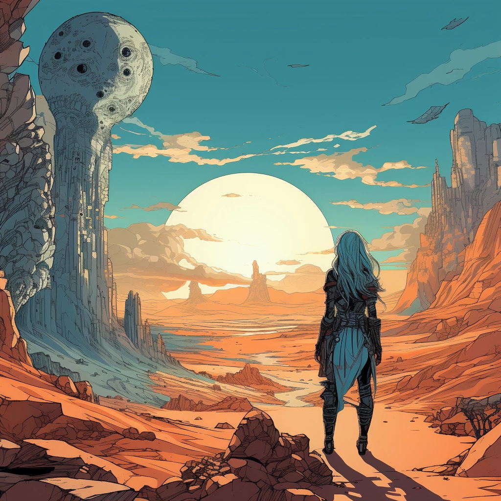 Art illustration the horizon in the style of lunarpu
