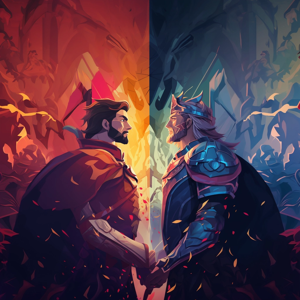 A beautiful illustration two knights staring at each