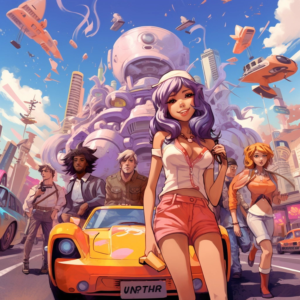 The cover of a cartoon with people in it in the styl