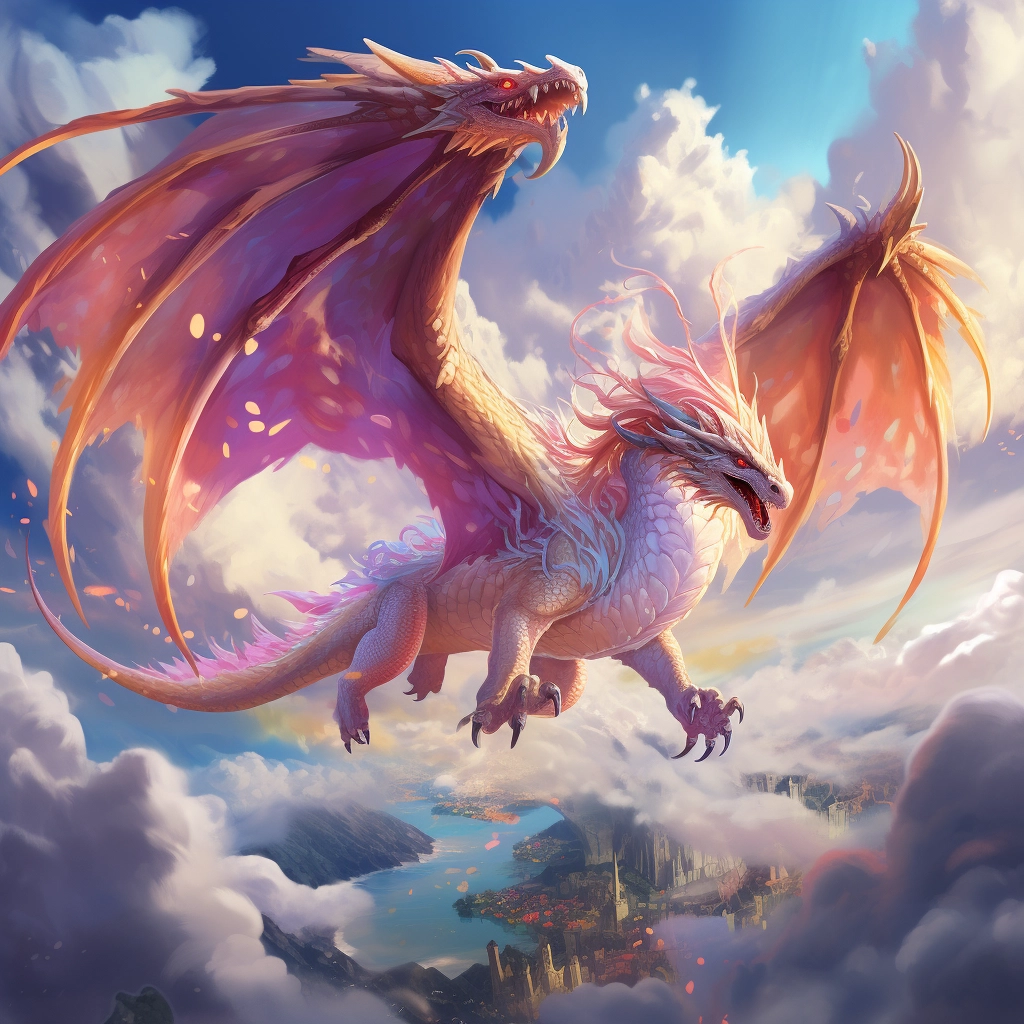 A beautiful illustration a dragon flying through the