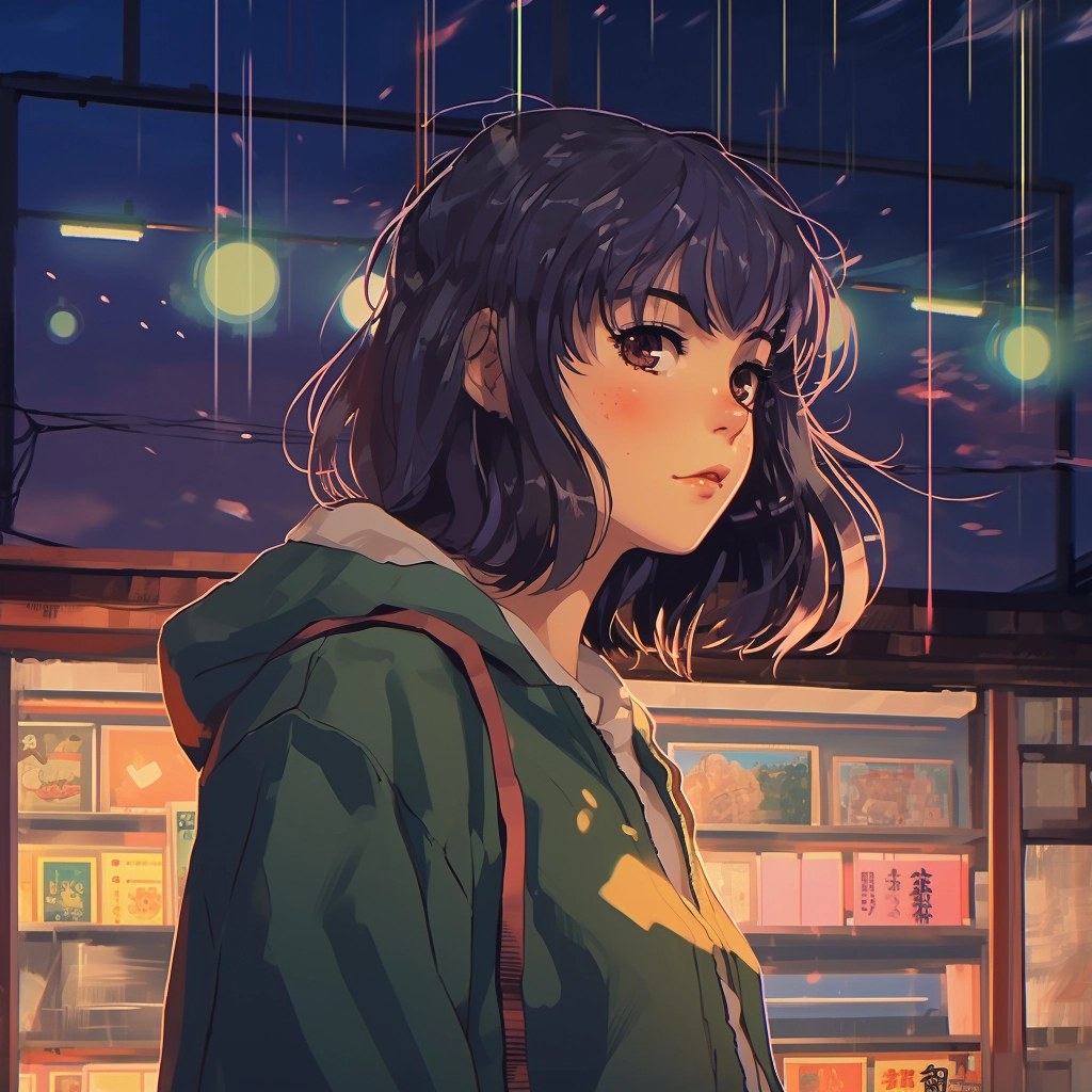 Sad moody lofi in the style of 1990s anime  