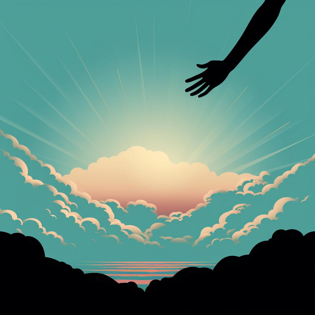 Silhouette of a hand reaching out of a cloud 2D vect