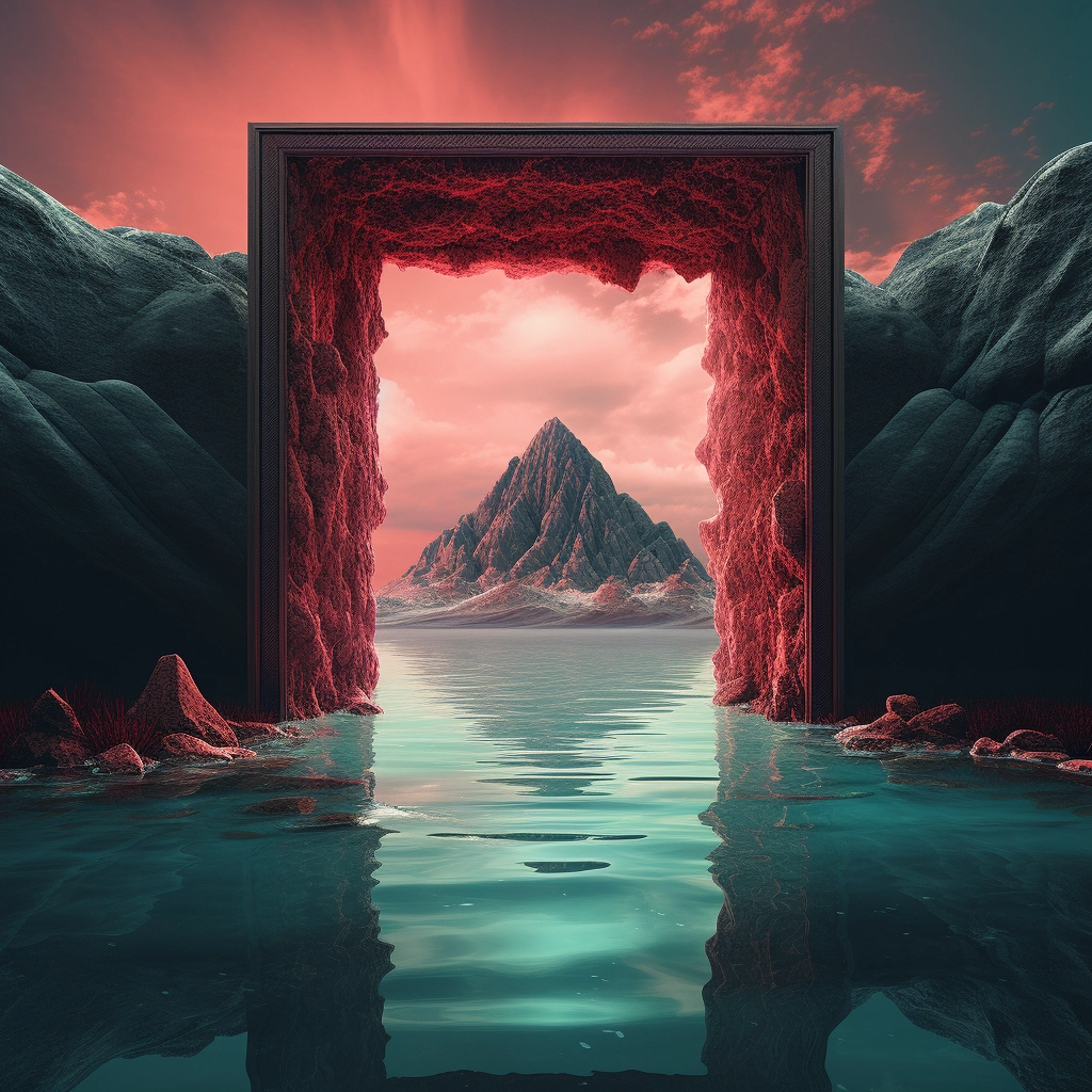An entrance to an island in the water in the style o