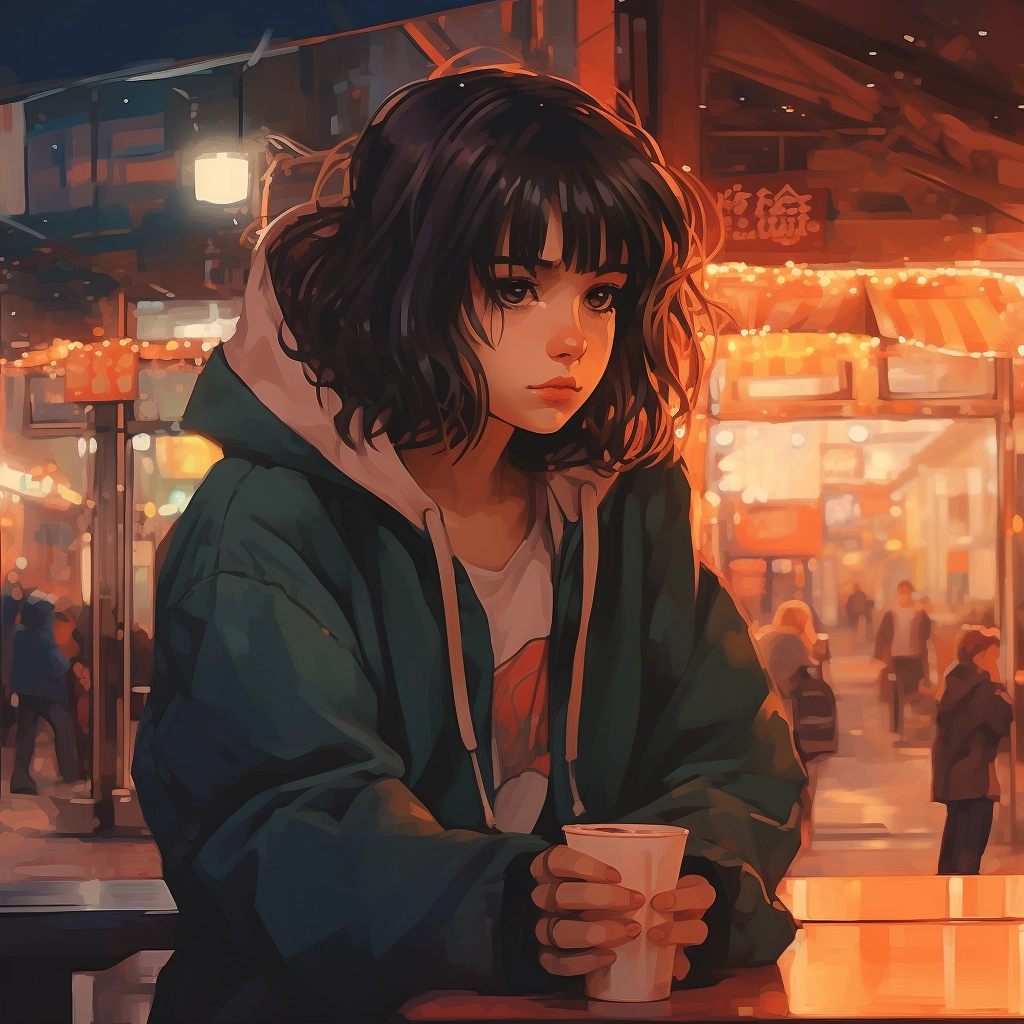 Sad moody lofi in the style of 1990s anime  