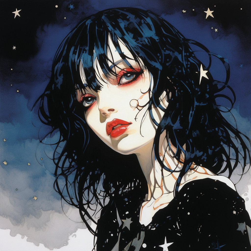 1990s starry eyed anime goth girl