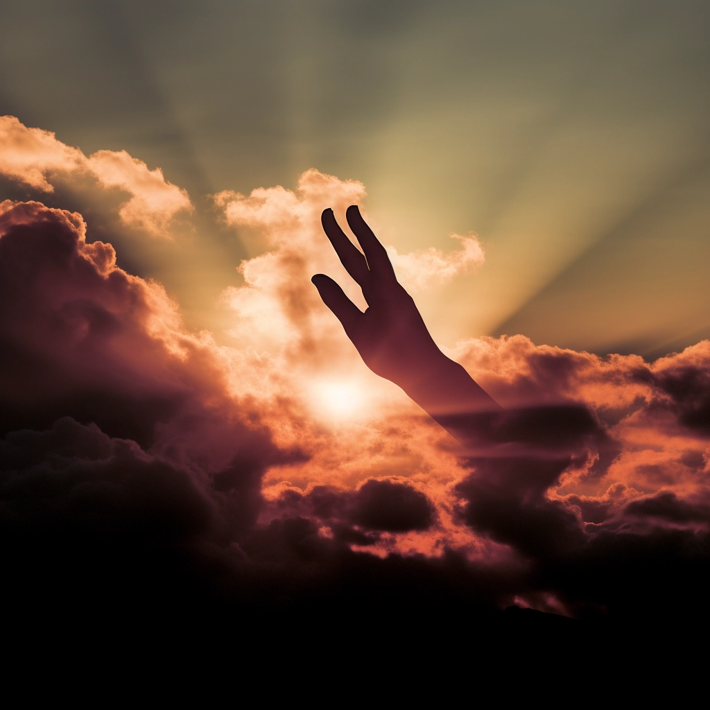 Silhouette of a hand reaching out of a cloud  