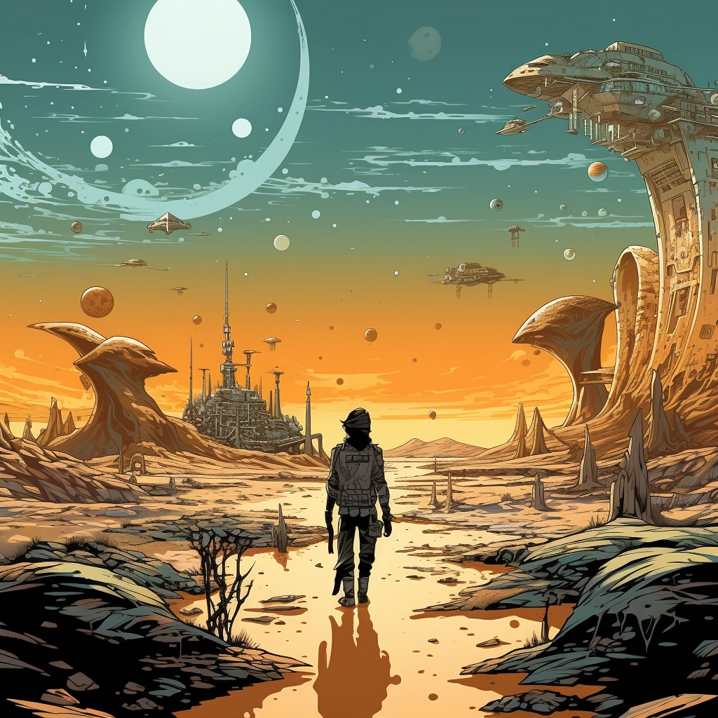 Art illustration the horizon in the style of lunarpu