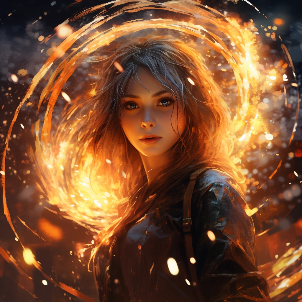 A woman who is standing in the middle of a dark ring