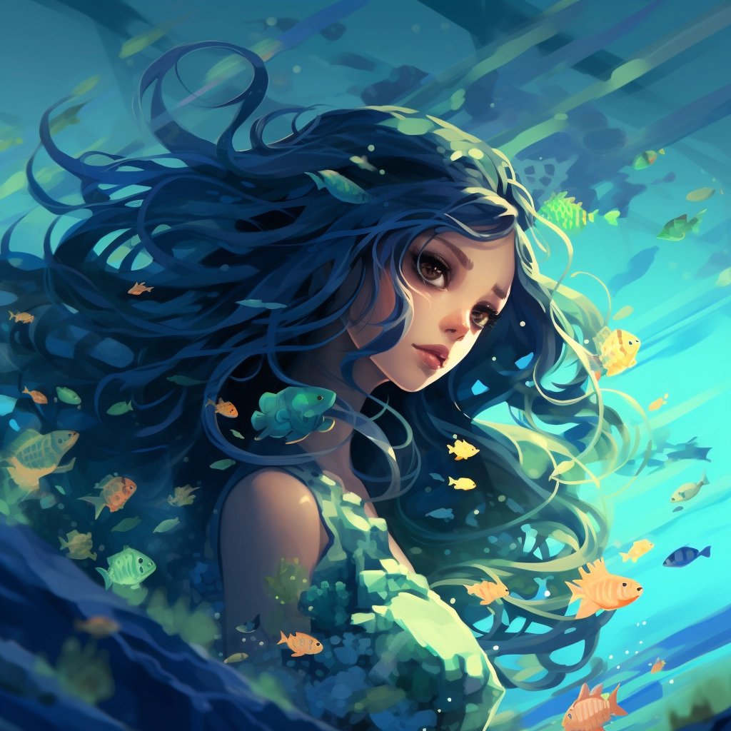 A beautiful illustration of an anime girl in a coral