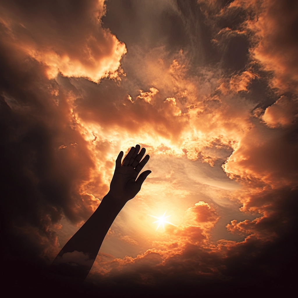 Silhouette of a hand reaching out of a cloud