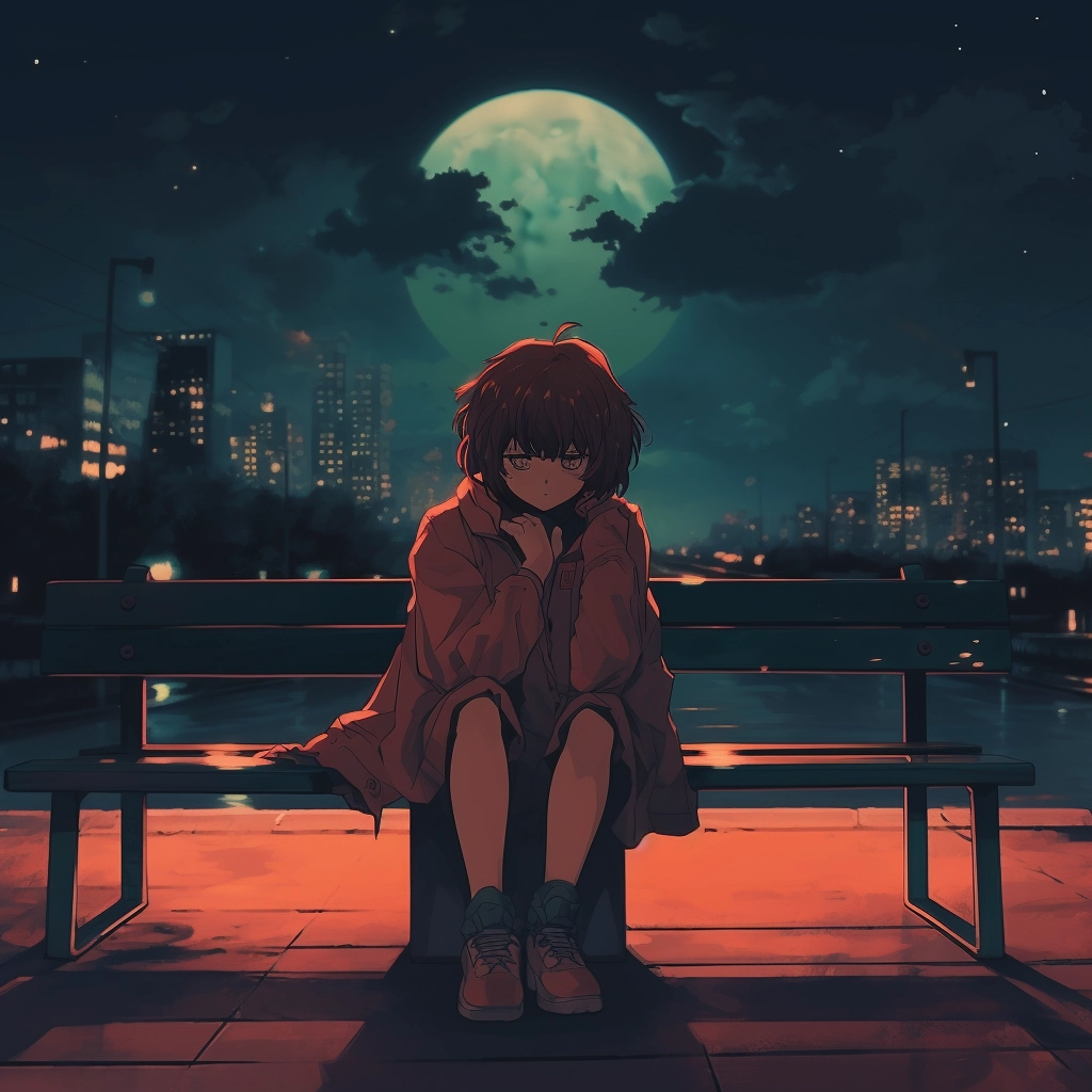 Sad moody lofi in the style of 1990s anime