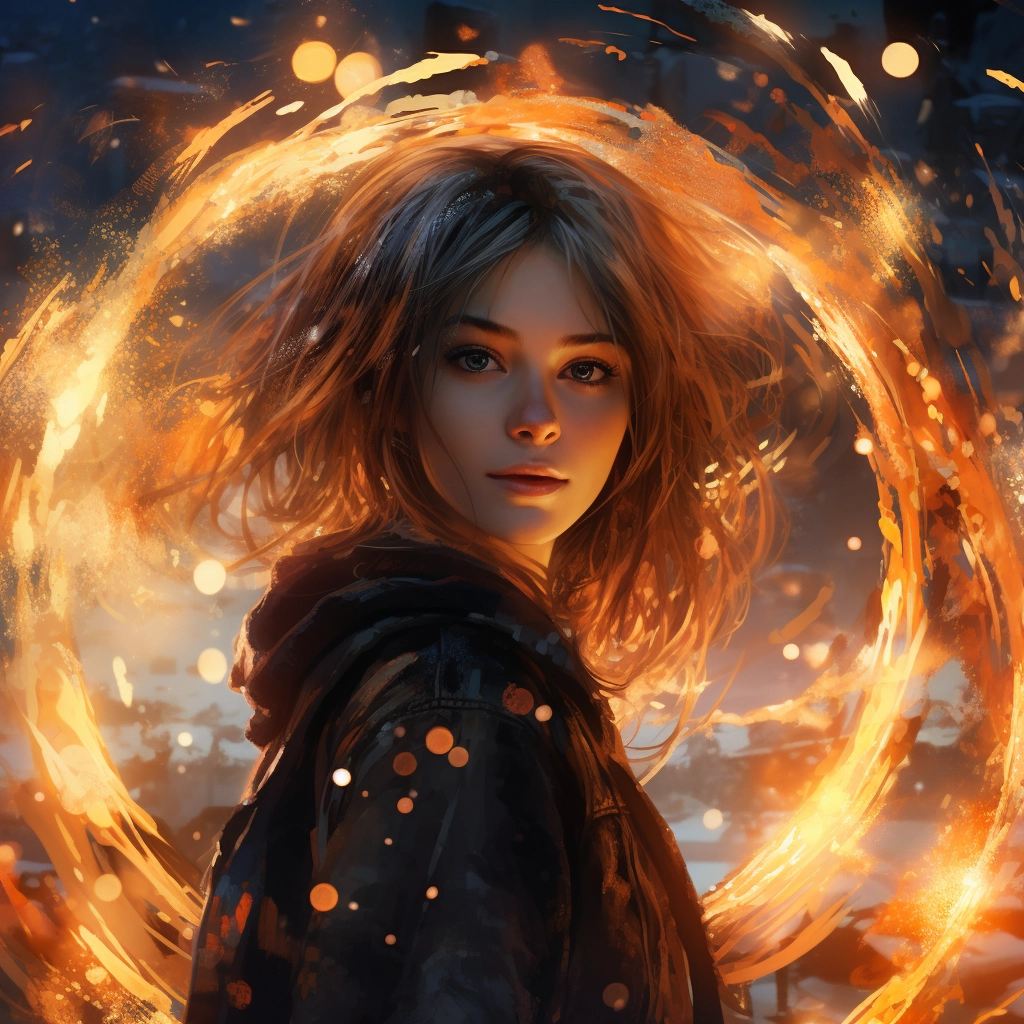 A woman who is standing in the middle of a dark ring