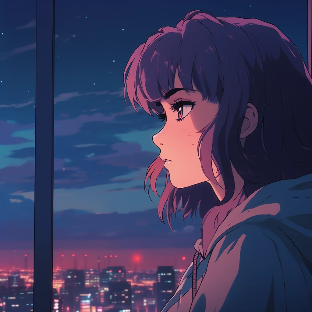 Sad moody lofi in the style of 1990s anime
