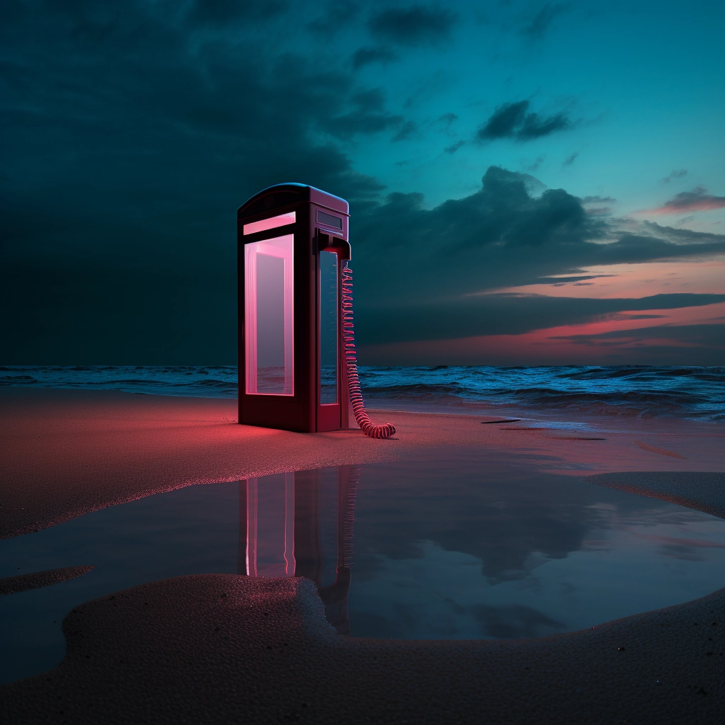 A blue phone floating on a beach below the waves in